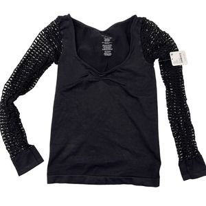 Free People Black Knit Sleeve Long Sleeve Top